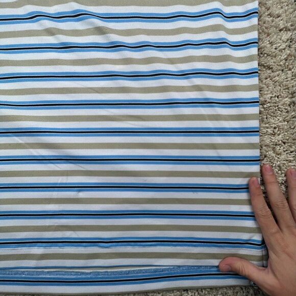 Footjoy Polo Shirt Mens Large Blue Beige Striped Short Sleeve Amelia Island Club - Picture 16 of 16